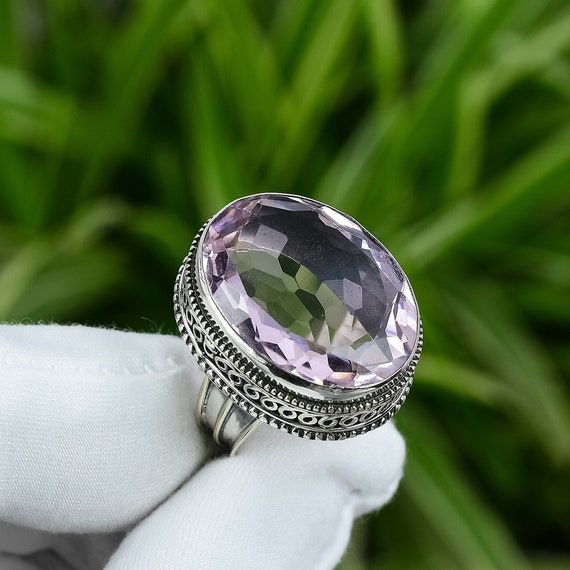 Pink Kunzite Ring: Oval Gemstone, 925 Sterling Silver, Handmade Pink Kunzite Ring: Oval Gemstone, 925 Sterling Silver, Handmade