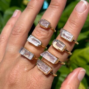 Raw Kunzite Ring, Gold Plated .925 Sterling Silver Ring