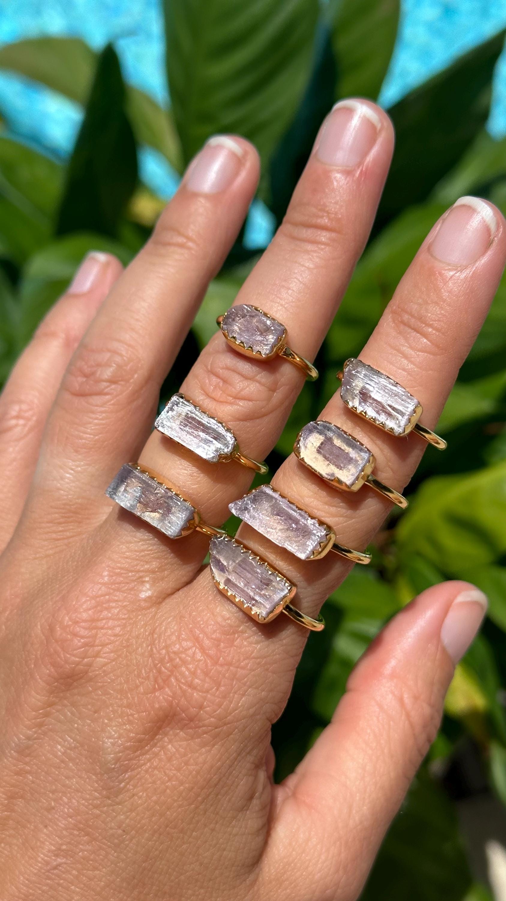 Raw Kunzite Ring, Gold Plated .925 Sterling Silver Ring Raw Kunzite Ring, Gold Plated .925 Sterling Silver Ring
