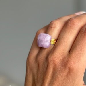 SOFT Lavender Kunzite Ring | 24k GF | Brilliant Matte Gold | Adjustable Band | 14mm Square Stone