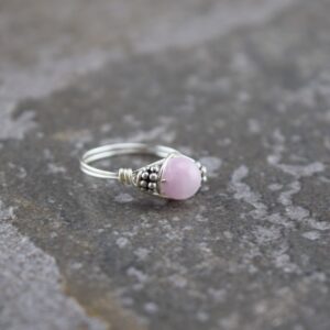 Sterling Silver Kunzite And Bali Bead Ring