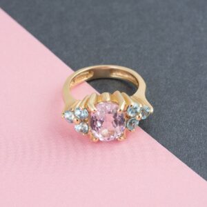 Stunning Kunzite Ring with Blue Zircon Accents in 14k Yellow Gold