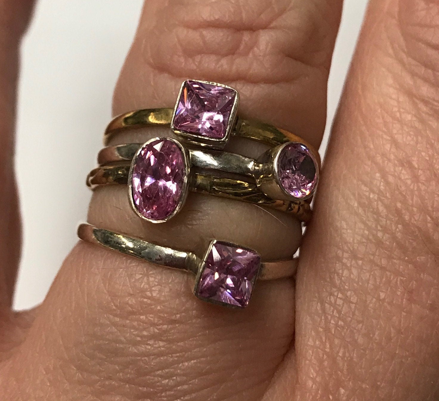 Very Beautiful Small Pink Kunzite Ring Size 7 Usa (925 Silver) And Copper