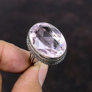 Vintage Faceted Pink Kunzite Ring: 925 Sterling Silver Gemstone Jewelry