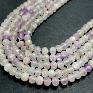 Natural Kunzite Beads, Purple Kunzite Faceted Rondelle 4mm X 5mm 4mm X 6mm Gemstone Beads - Rdf32