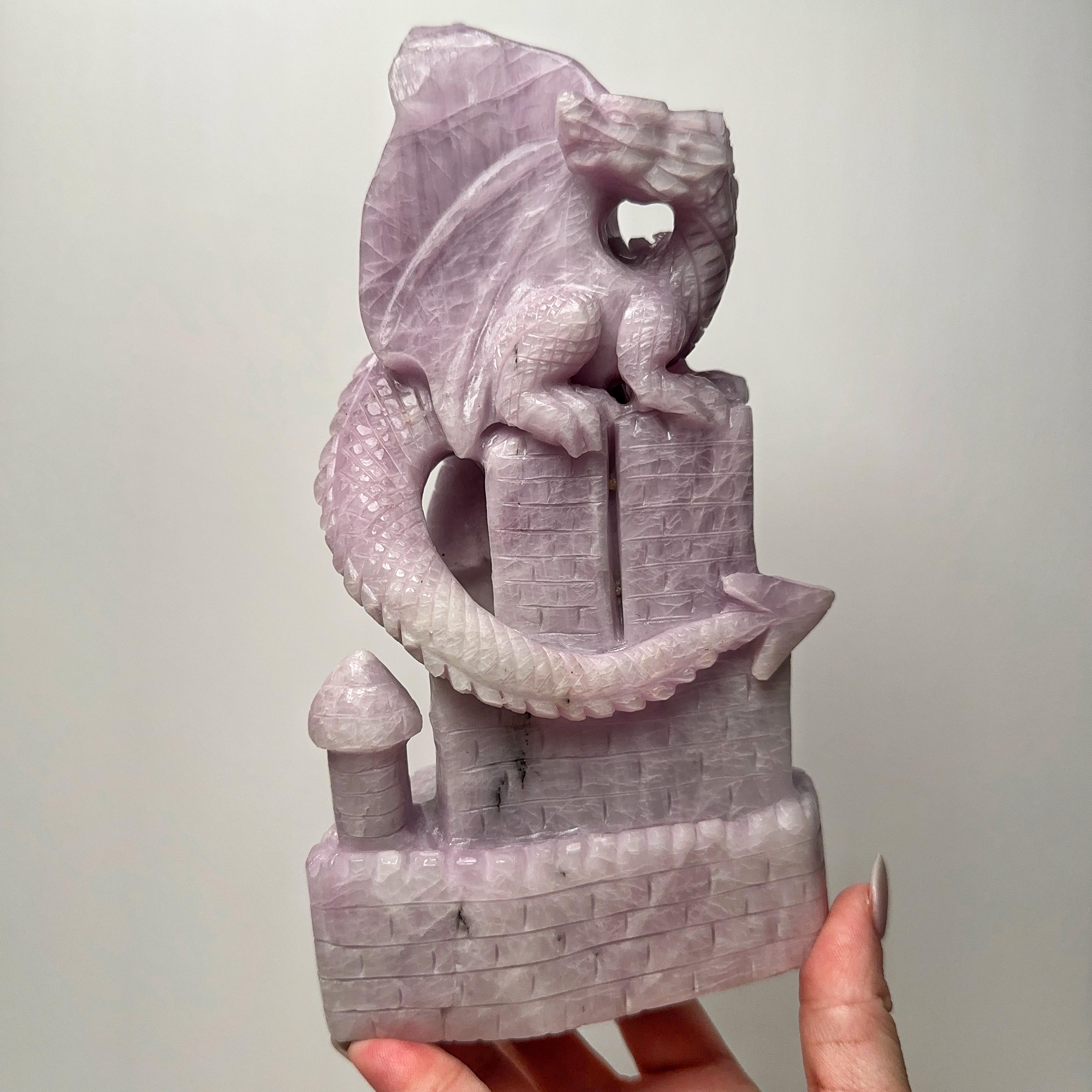 Kunzite Dragon | 1332g | - #s18 (polished Pink Crystal Carving, Heart Chakra, Love)