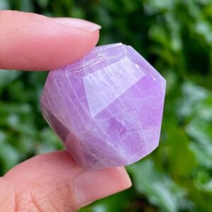 Faceted Kunzite Crystal: Small Pink Purple Gemstone Sphere (31x25mm) Faceted Kunzite Crystal: Small Pink Purple Gemstone Sphere (31x25mm)