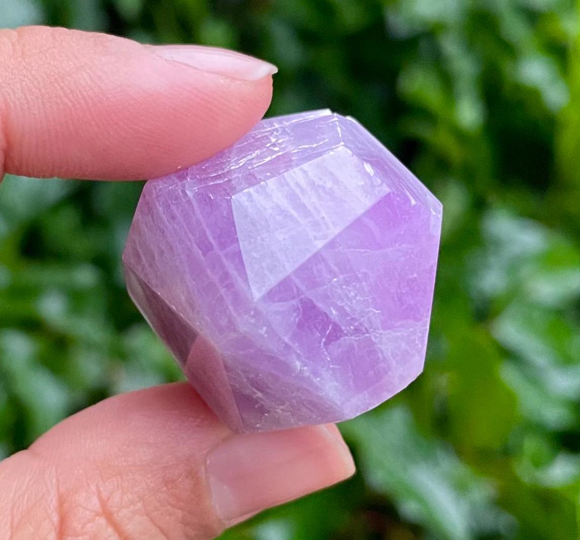 Faceted Kunzite Crystal: Small Pink Purple Gemstone Sphere (31x25mm) Faceted Kunzite Crystal: Small Pink Purple Gemstone Sphere (31x25mm)