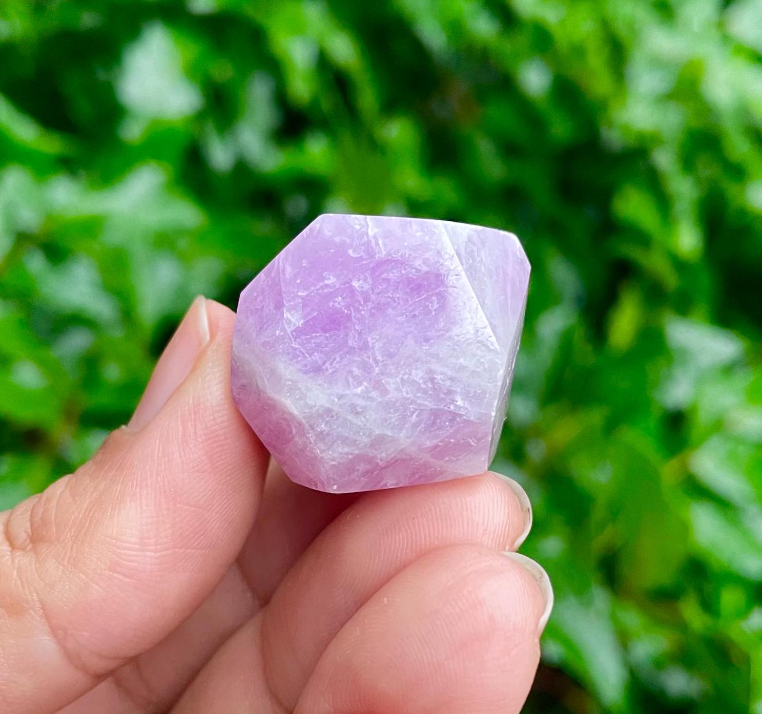 Faceted Kunzite Crystal Sphere: Pink Purple Gemstone (28mm) 26.3g