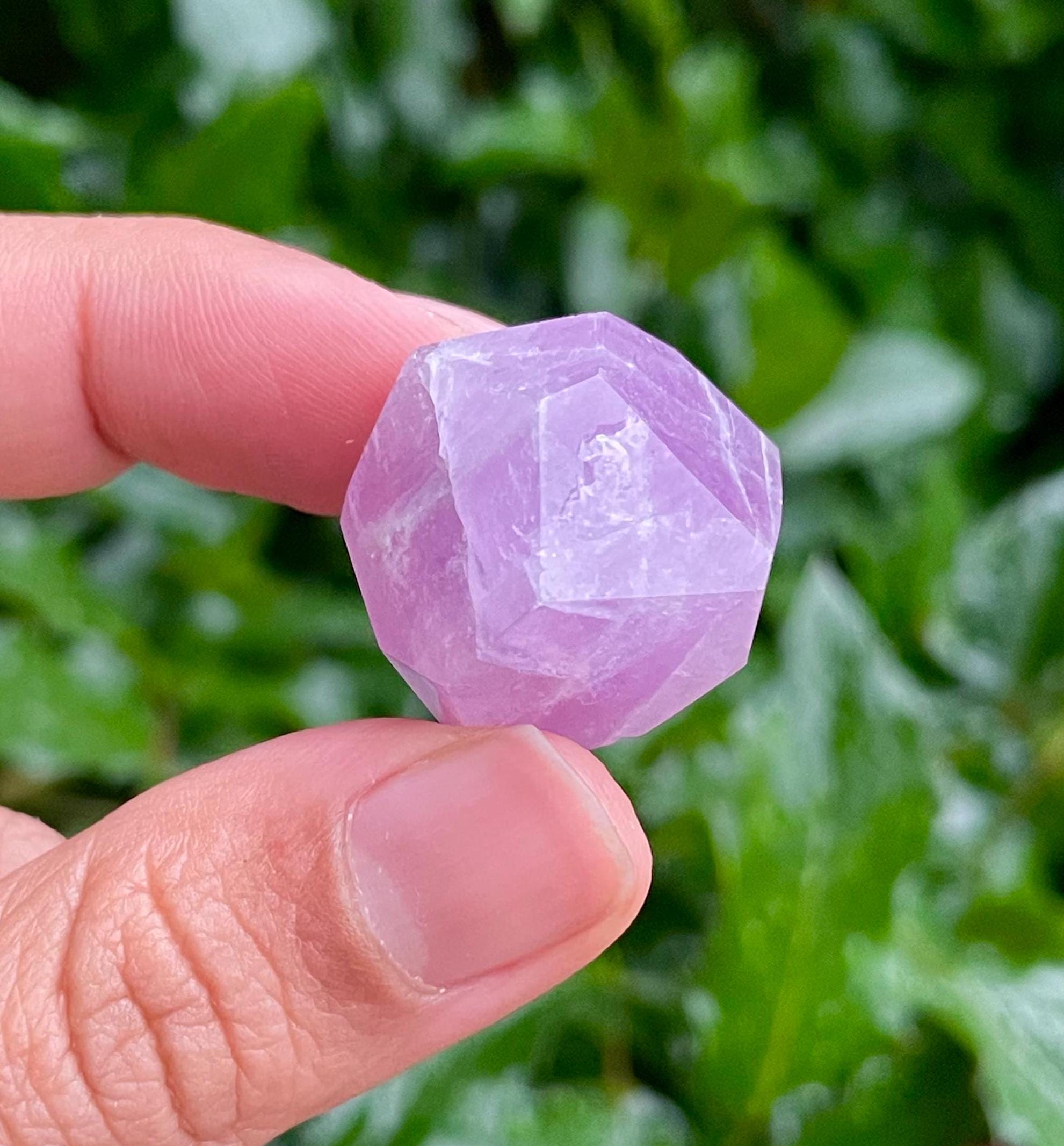Faceted Kunzite Crystal Sphere: Pink Purple Gemstone (25x20mm) Faceted Kunzite Crystal Sphere: Pink Purple Gemstone (25x20mm)