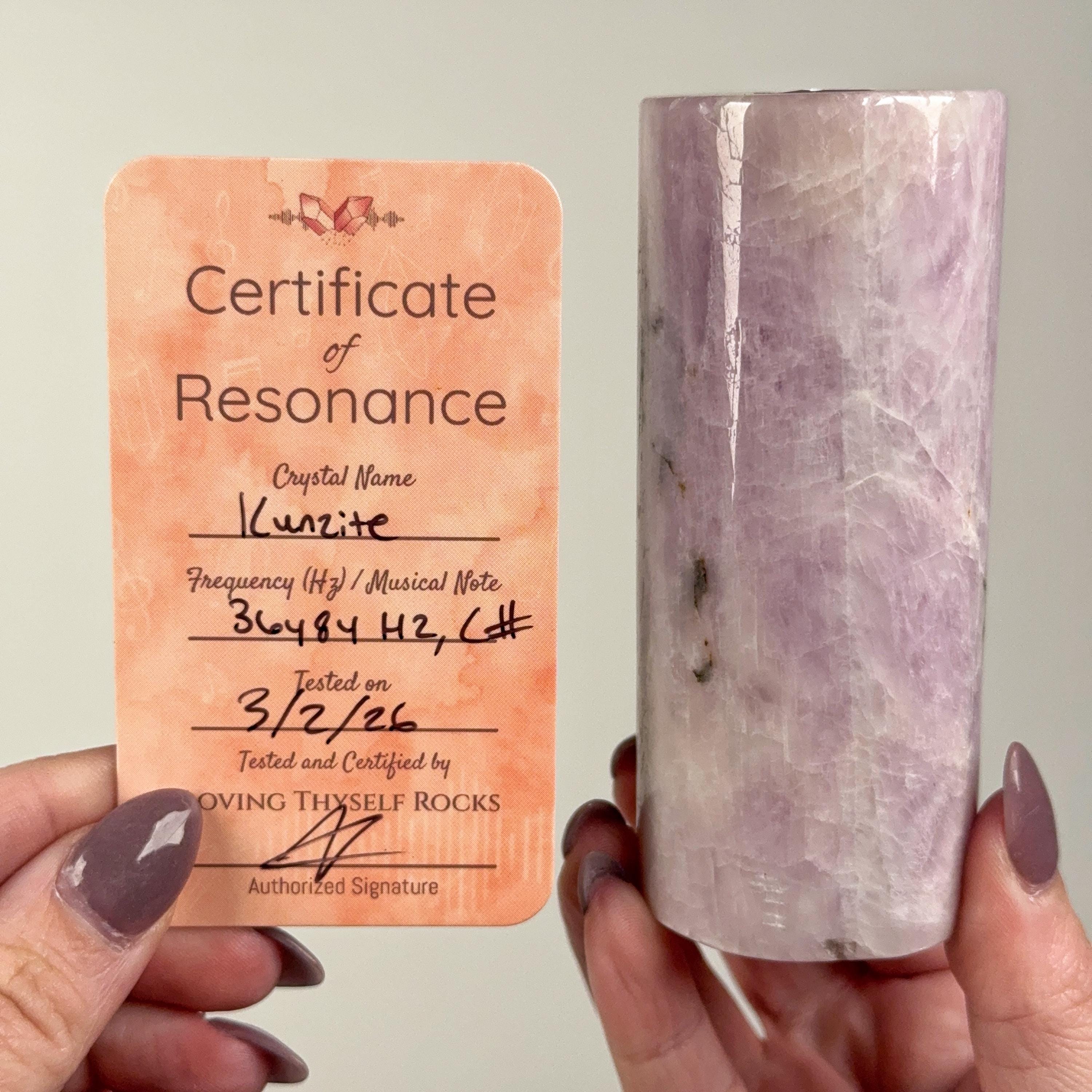 Frequency Tested - Kunzite Cylinder | 423g | - #1 (36484 Hz, C#, Pink Crystal Meditation Stone)