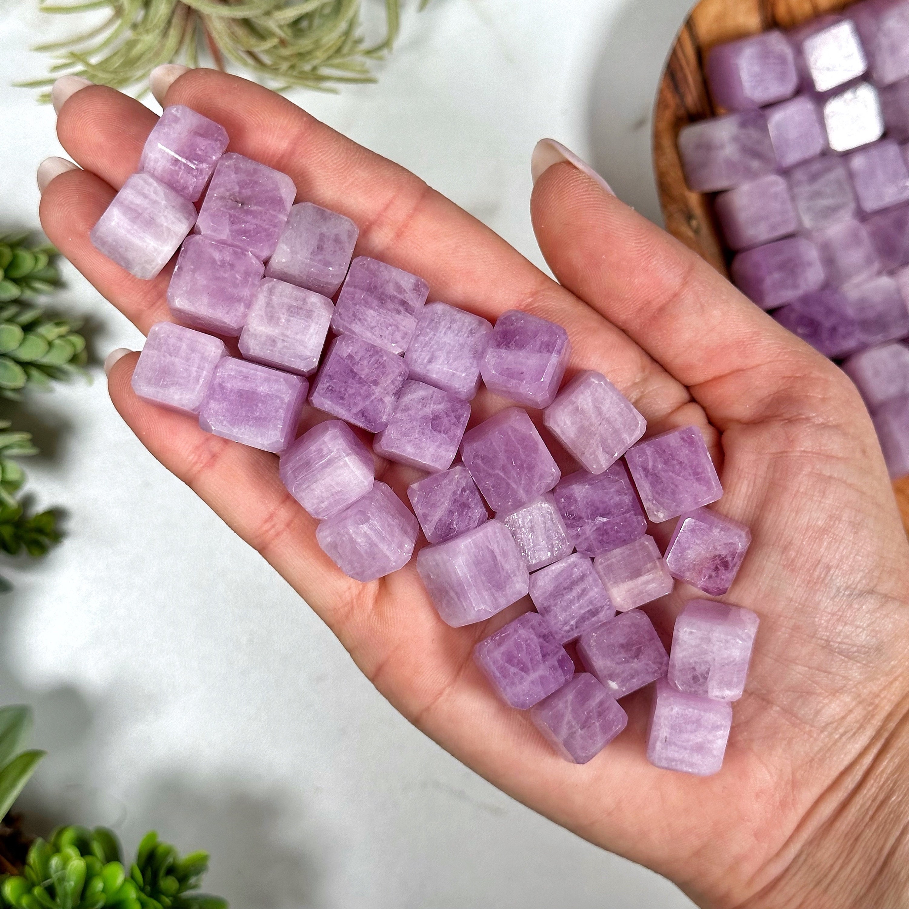 Kunzite Mini Cube | S, M, L | - No. 963 (polished Pink Crystal Carving, Heart Chakra, Love)