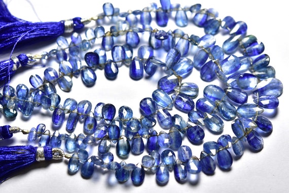 7 Inches,natural Beautiful Kyanite Faceted Pear Briolettes,size Is 5x7-7x10mm #895