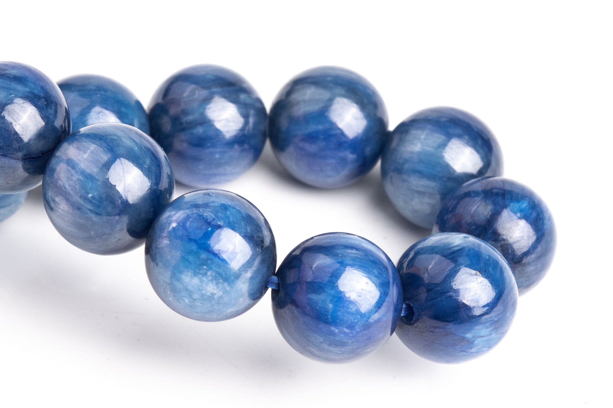 10-11mm Kyanite Beads Blue Bracelet Grade Aaa Genuine Natural Round Gemstone 8" (119296h-1171)