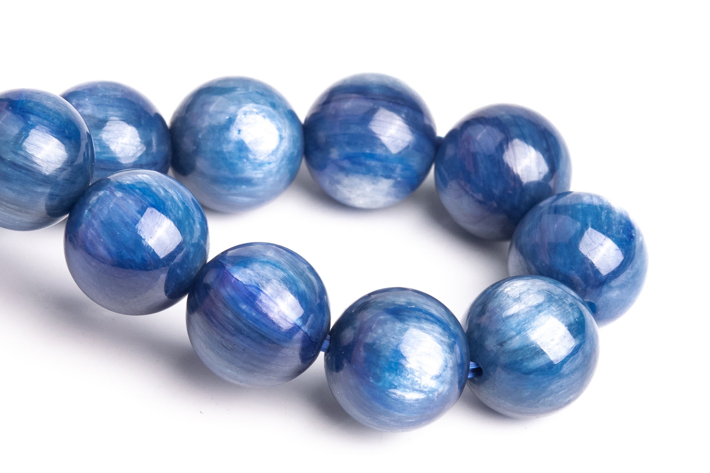 10mm Kyanite Beads Blue Bracelet Grade Aaa Genuine Natural Round Gemstone 7.5" (119289h-1230)
