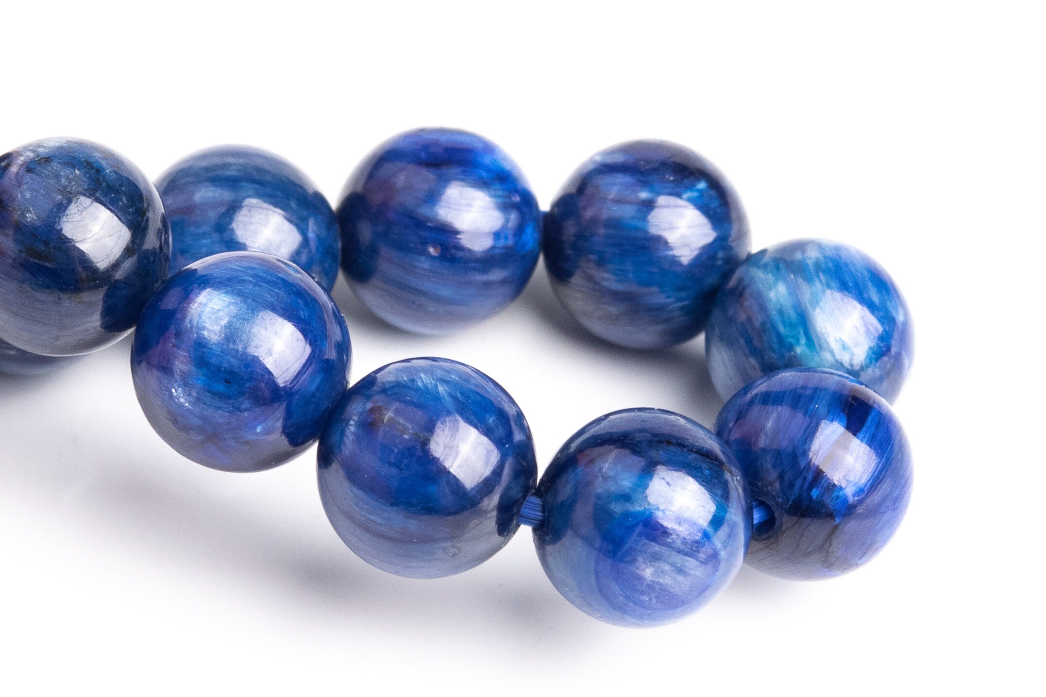 8-9mm Kyanite Beads Deep Blue Bracelet Grade Aaa Genuine Natural Round Gemstone 7.5" (119288h-1230)