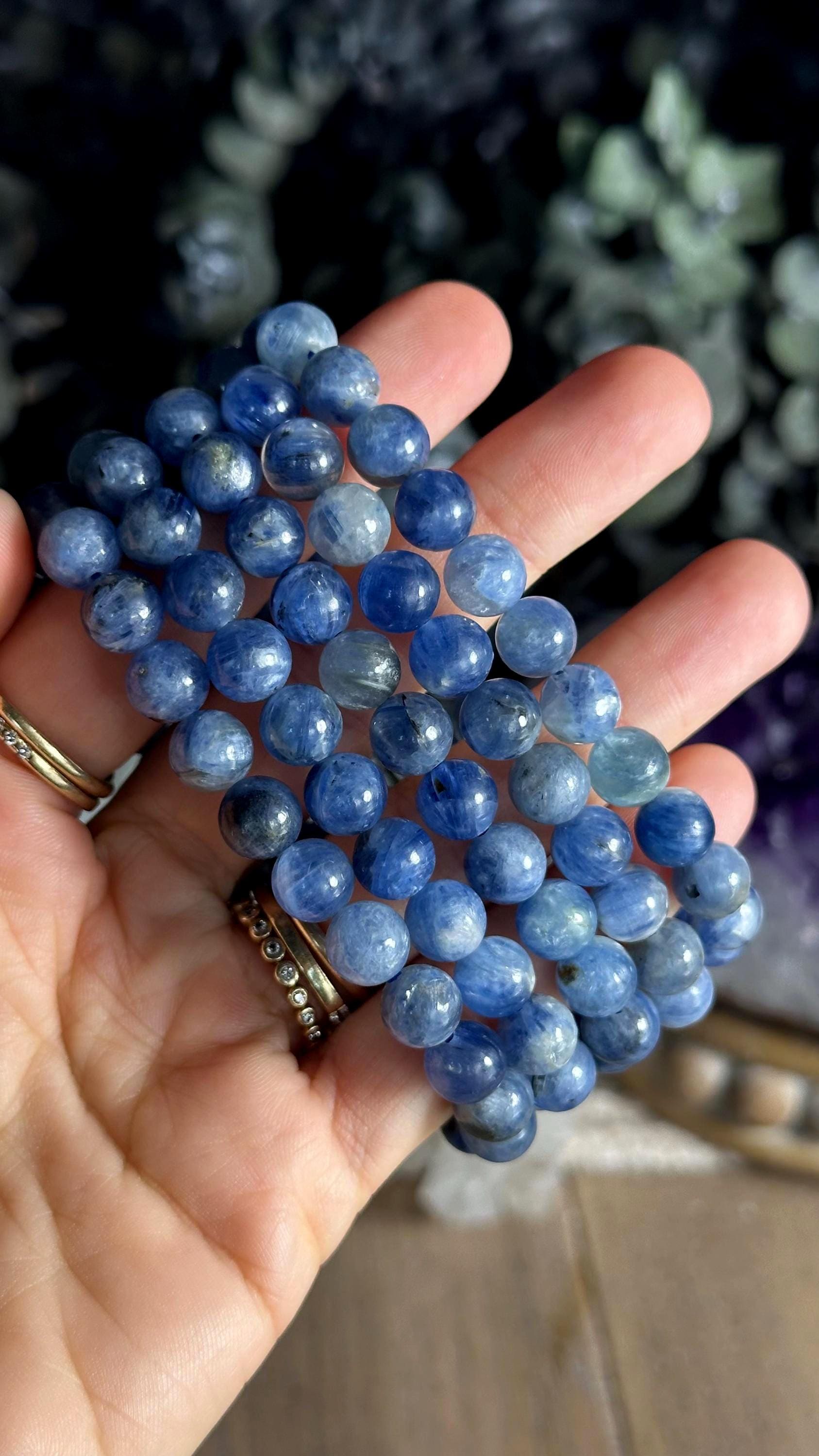 8mm Kyanite Beaded Bracelet, Round Style Bead
