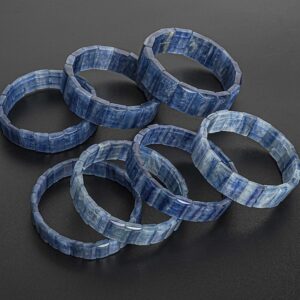 Kyanite Beads Bracelet 7.5" Grade Aa+ Genuine Natural 13-14x4-5mm Light Lake Blue Faceted Rectangle Gemstone For Man/women Bangle Bracelet