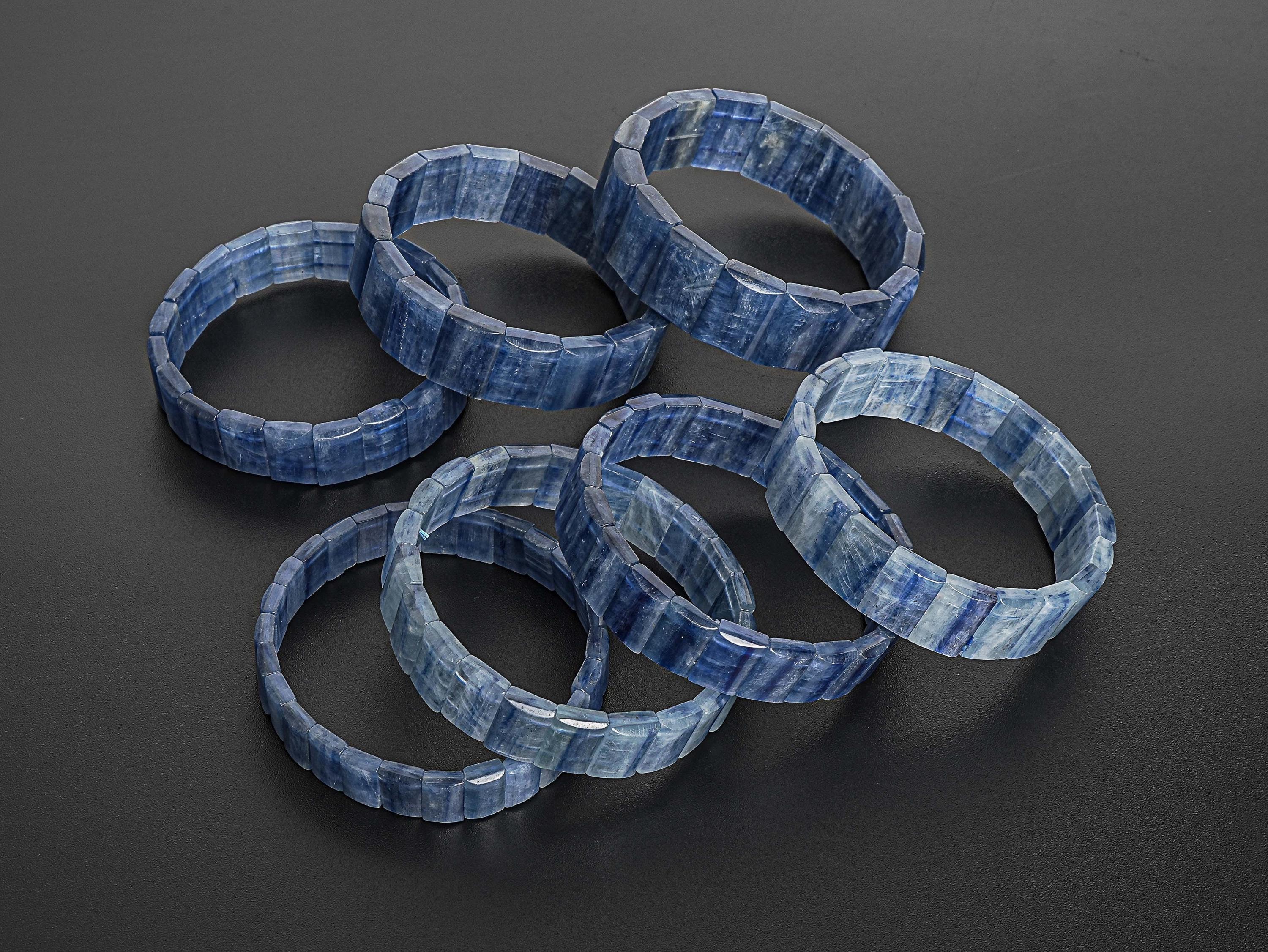 Kyanite Beads Bracelet 7.5" Grade Aa+ Genuine Natural 13-14x4-5mm Light Lake Blue Faceted Rectangle Gemstone For Man/women Bangle Bracelet