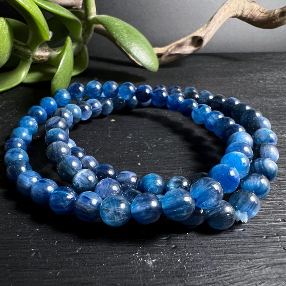 Blue Kyanite Bracelet 6mm | Intense Blue Beads | Throat Chakra Energy Jewelry