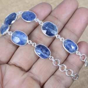Blue Kyanite Bracelet: 925 Sterling Silver Adjustable Gemstone Jewelry
