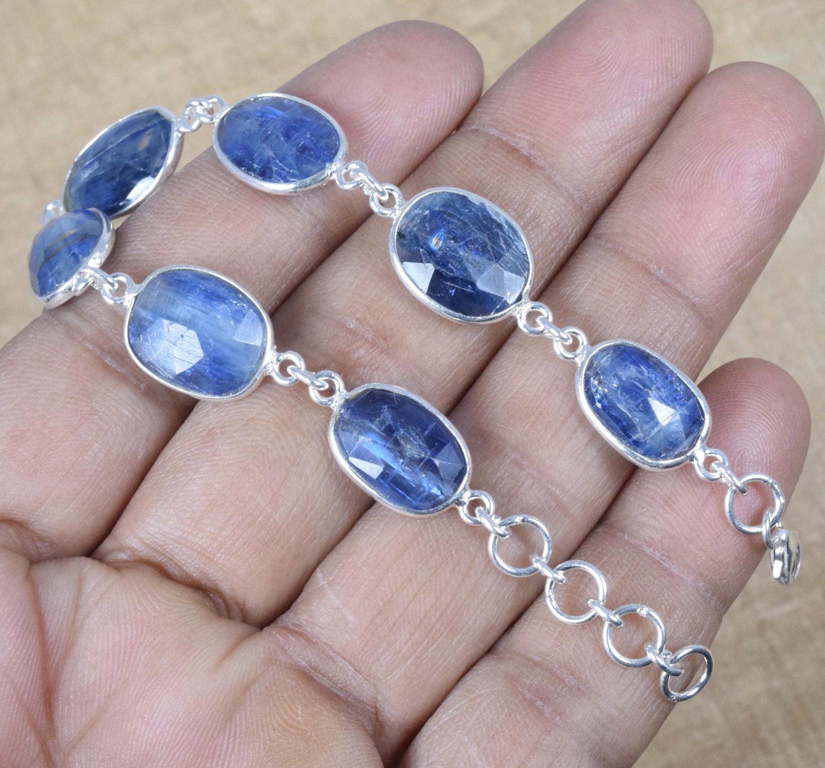 Blue Kyanite Bracelet: 925 Sterling Silver Adjustable Gemstone Jewelry