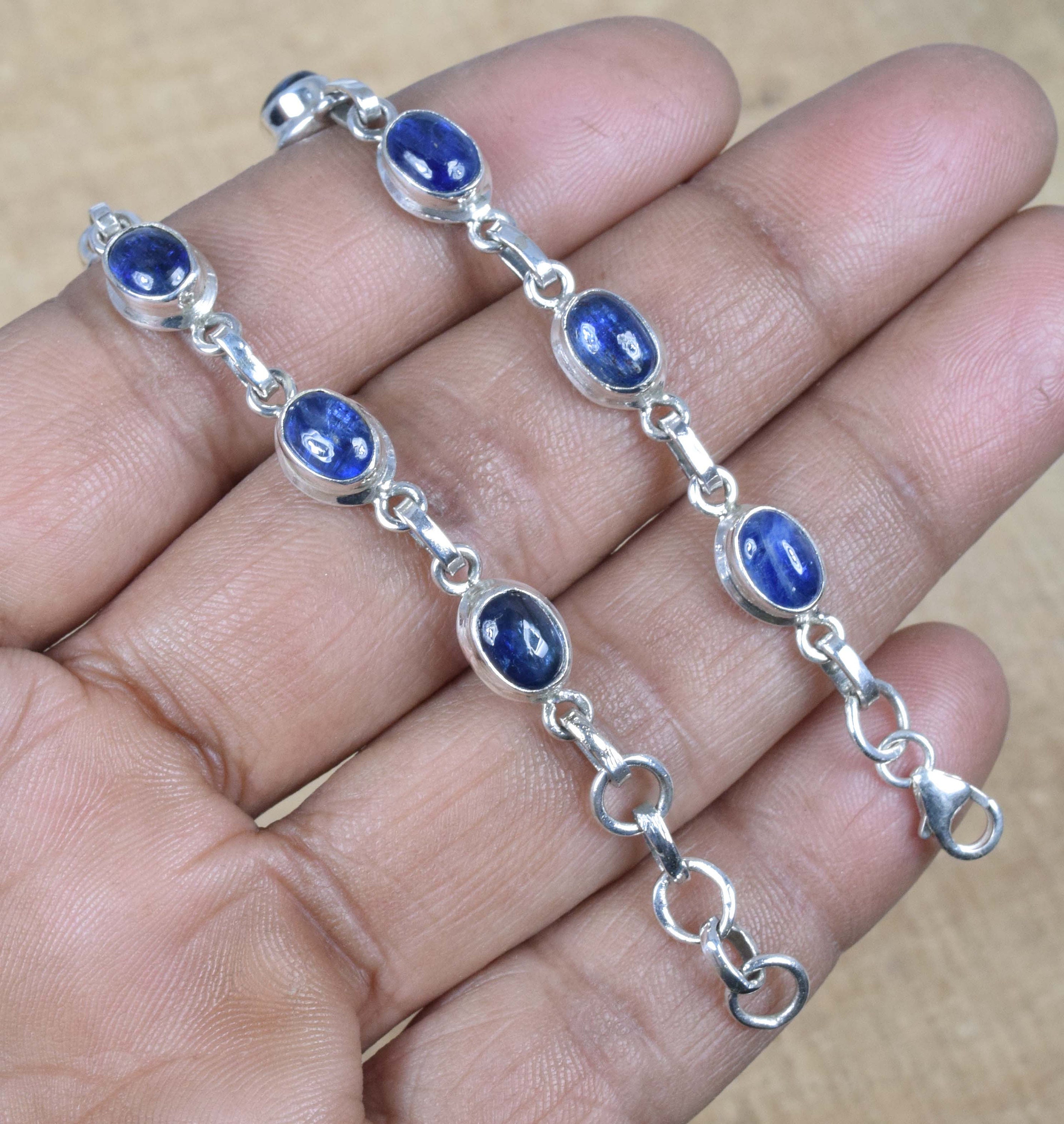 Blue Kyanite 925 Sterling Silver Adjustable Bracelet: Handmade Gemstone Jewelry