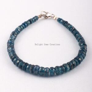 Blue Kyanite Bracelet, Faceted Rondelle Gemstone Beads, 8 Inch