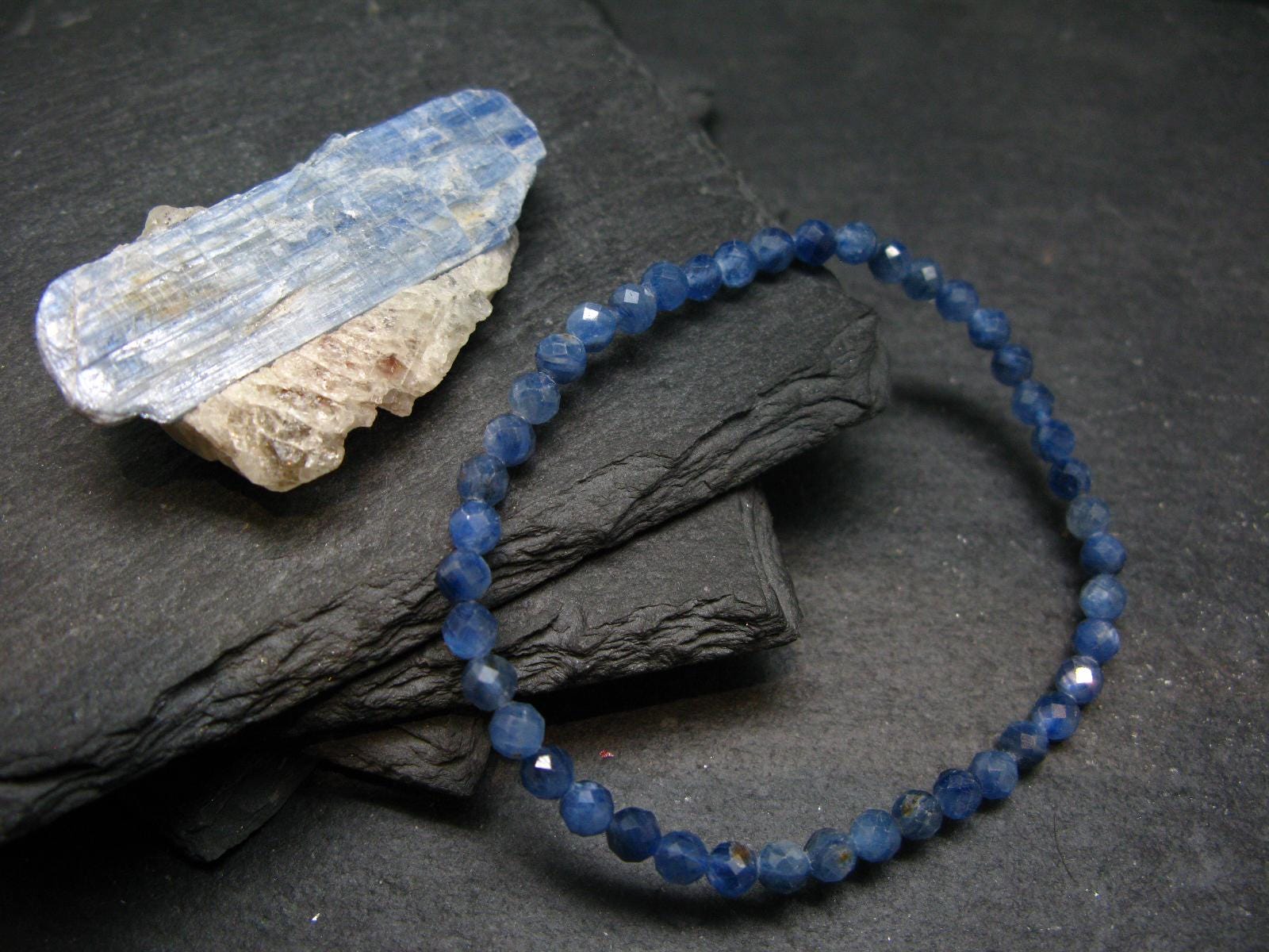 Blue Kyanite Genuine Bracelet ~ 7 Inches ~ 4mm Round Facetted Beads