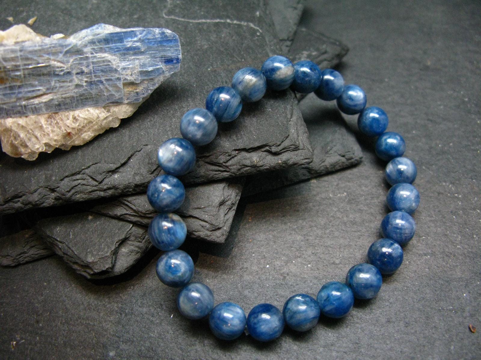 Blue Kyanite Genuine Bracelet ~ 7 Inches  ~ 8mm Round Beads