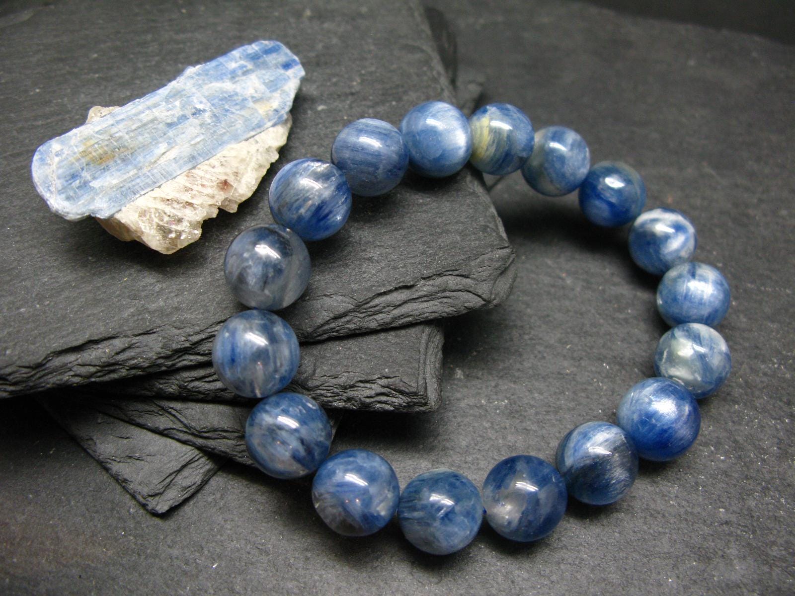 Blue Kyanite Genuine Bracelet ~ 7 Inches  ~ 12mm Round Beads