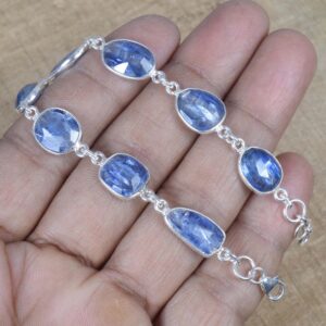Blue Kyanite Bracelet: Sterling Silver Faceted Gemstone Adjustable Jewelry