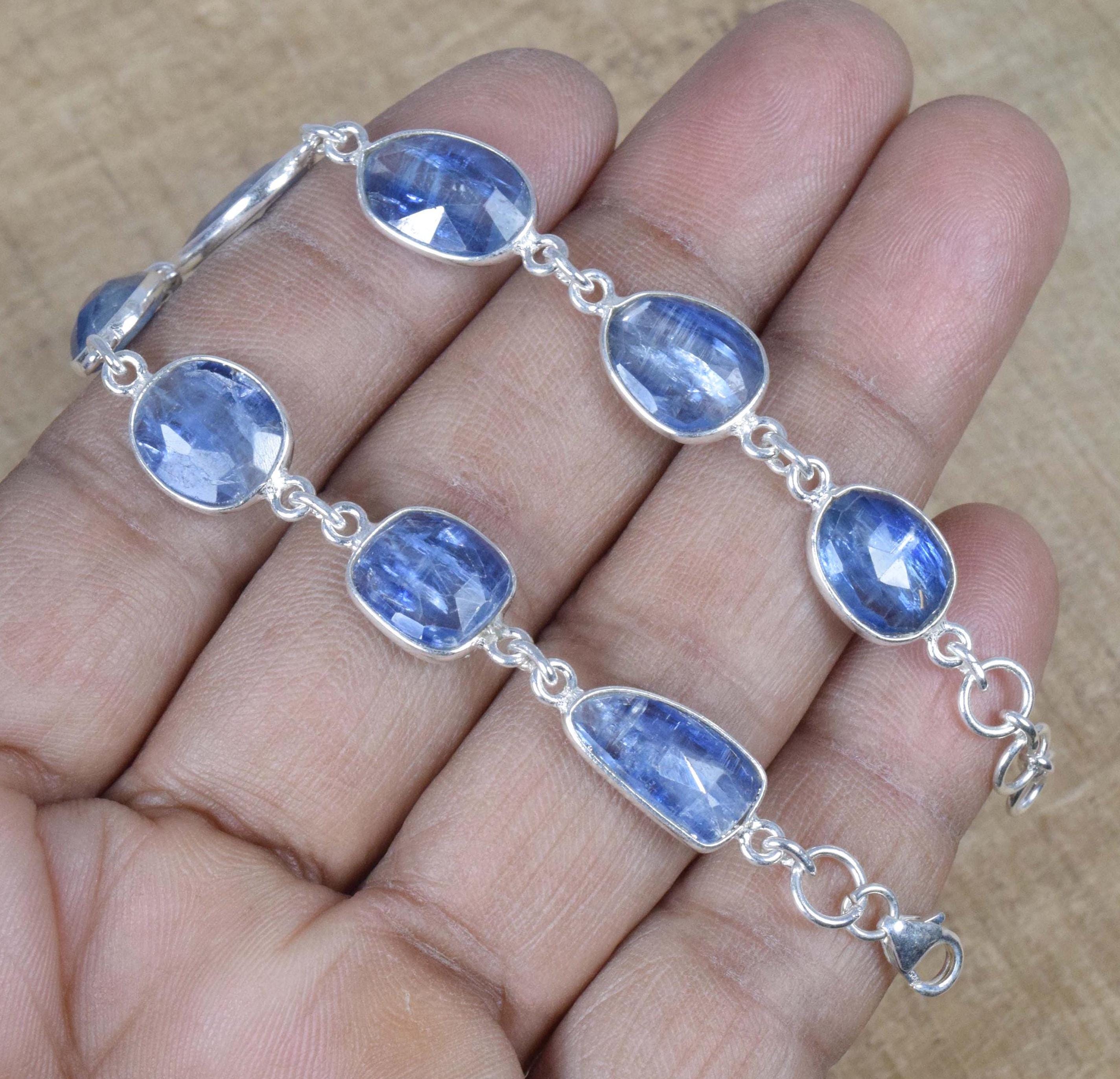 Blue Kyanite Bracelet: Sterling Silver Faceted Gemstone Adjustable Jewelry