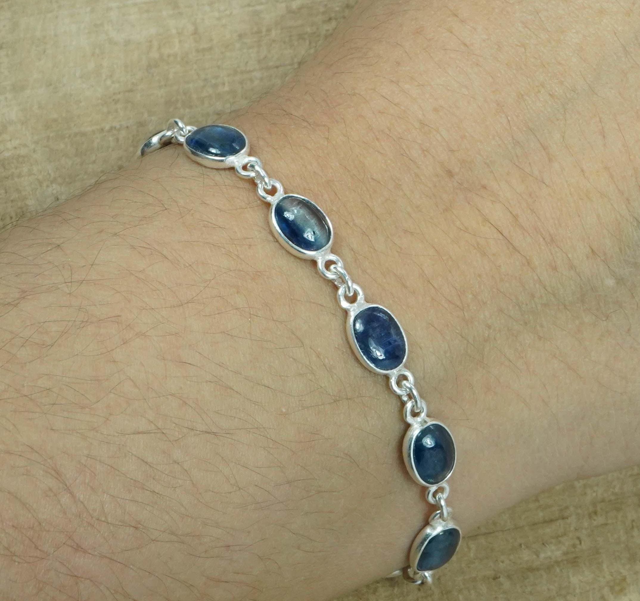 Blue Kyanite Sterling Silver Bracelet: Adjustable Gemstone Jewelry