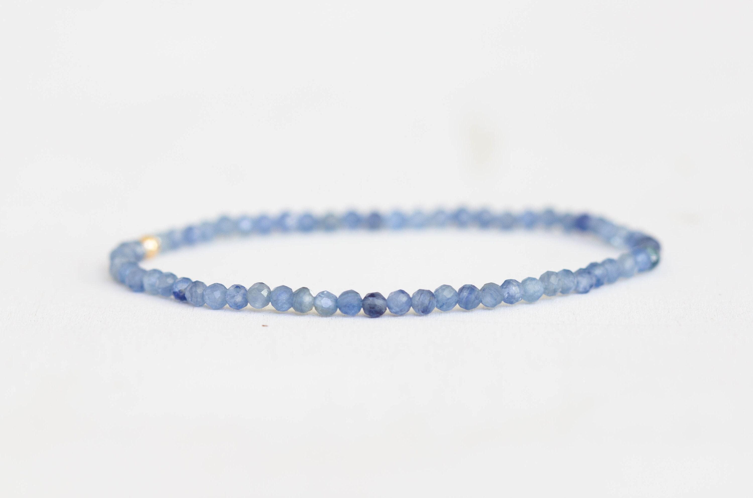 Blue Kyanite Stretch Bracelet, Genuine Blue Gemstone Jewelry