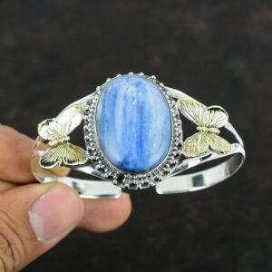 Kyanite Gemstone Cuff: Handmade 925 Sterling Silver Butterfly Bangle