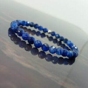 Genuine Blue Kyanite faceted Bracelet 6mm + Sterling Silver Bead, Natural Gemstone Stretch Beaded Bracelet for Women or Girl + Gift Box