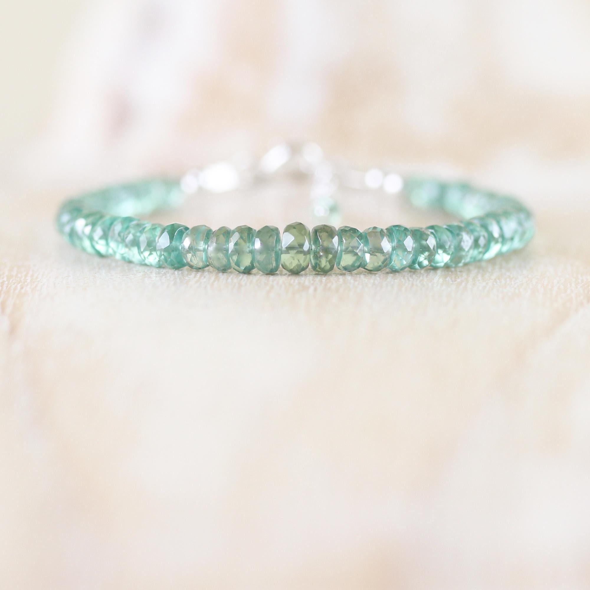 Green Kyanite Beaded Bracelet In Sterling Silver, Gold Or Rose Gold Filled, Aaaa Gemstone Stacking Bracelet With 3.5 To 5.5mm Faceted Beads