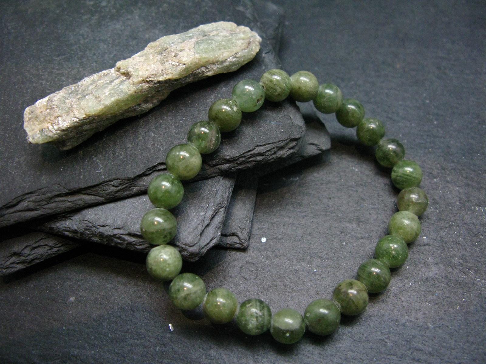 Green Kyanite Genuine Bracelet ~ 7 Inches  ~ 8mm Round Beads