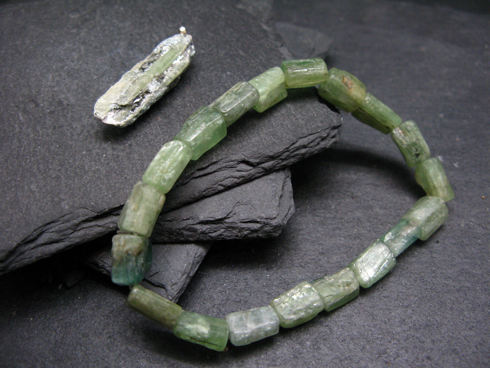 Green Kyanite Genuine Bracelet ~ 7 Inches ~ 10mm Crystal Beads
