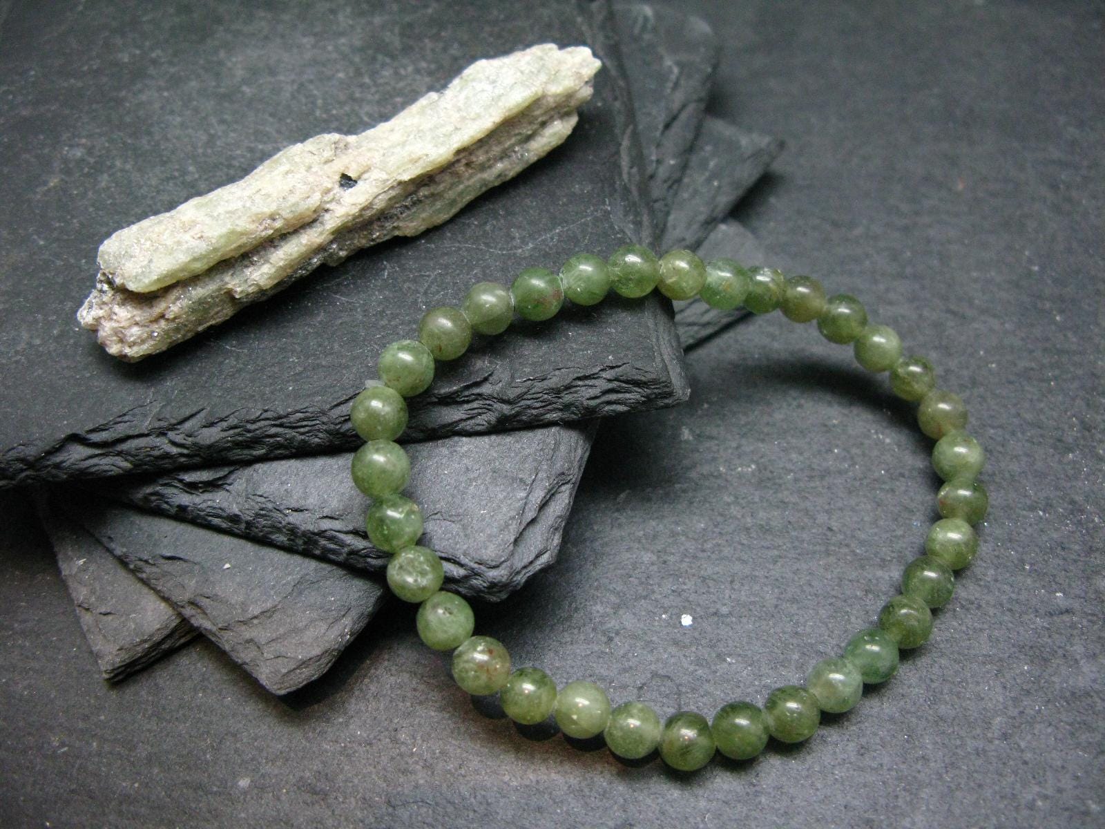 Green Kyanite Genuine Bracelet ~ 7 Inches  ~ 6mm Round Beads