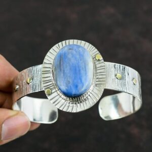 Handmade Kyanite Cuff Bracelet: 925 Sterling Silver Adjustable Bangle