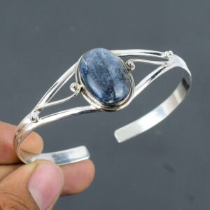 Handmade Kyanite Cuff: Adjustable 925 Sterling Silver Bangle