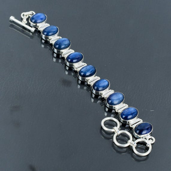 Handmade Kyanite Bracelet: Oval Gemstone, 925 Sterling Silver