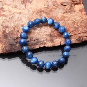 Lavish Blue Kyanite Beaded Bracelet-10mm Smooth Round Gemstone Bracelet-stretchable Bracelet-unisex Bracelet-kyanite Jewelry-christmas Gift