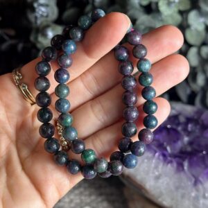 Mermaid Stone Bracelet, Ruby In Kyanite Fuchsite Bead Bracelet, 8mm