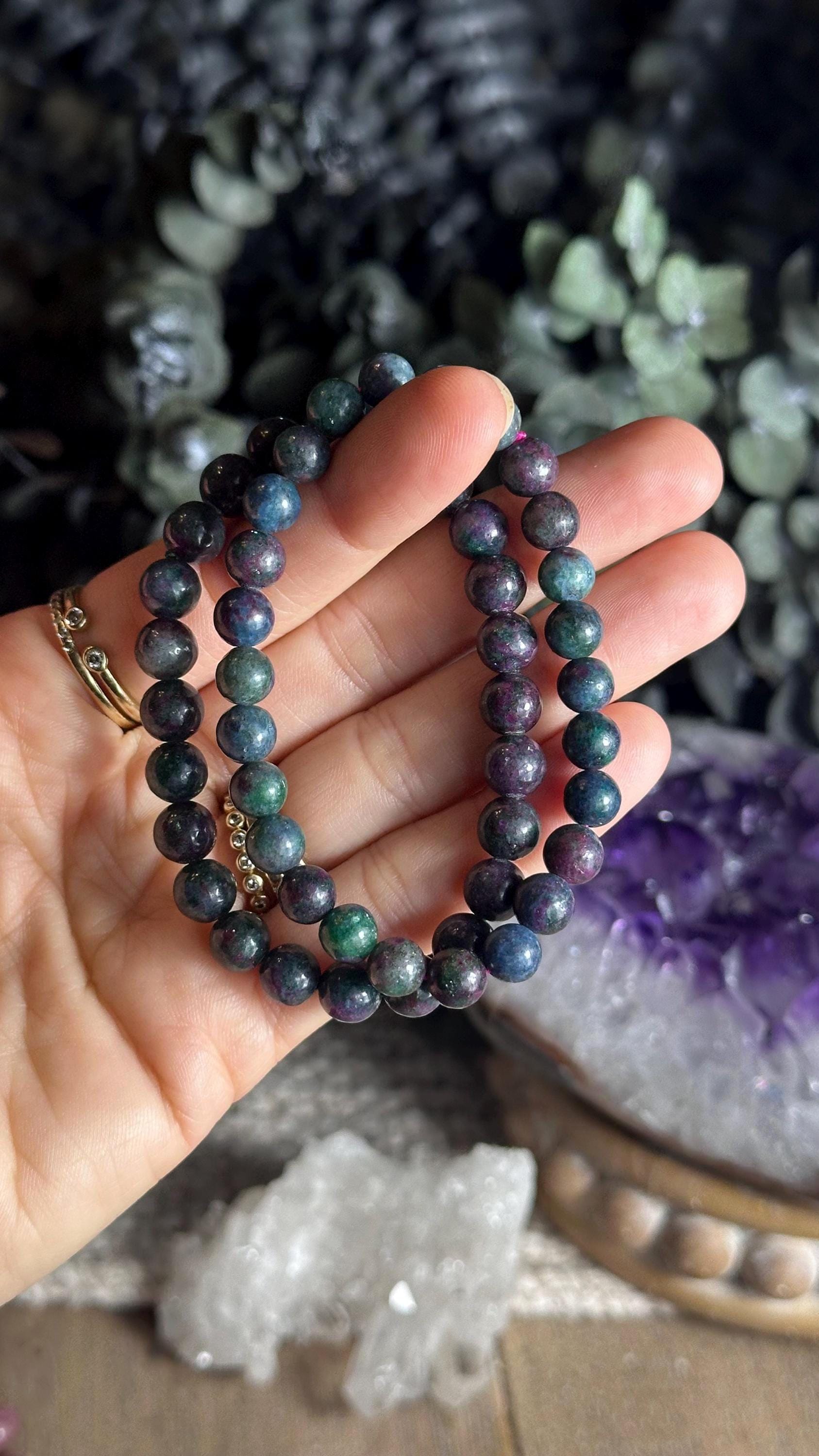 Mermaid Stone Bracelet, Ruby In Kyanite Fuchsite Bead Bracelet, 8mm