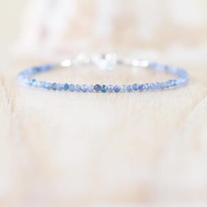 Natural Kyanite Dainty Bracelet In Sterling Silver, Gold Or Rose Gold Filled, Delicate Blue Gemstone Stack Bracelet, Tiny 2mm Faceted Beads