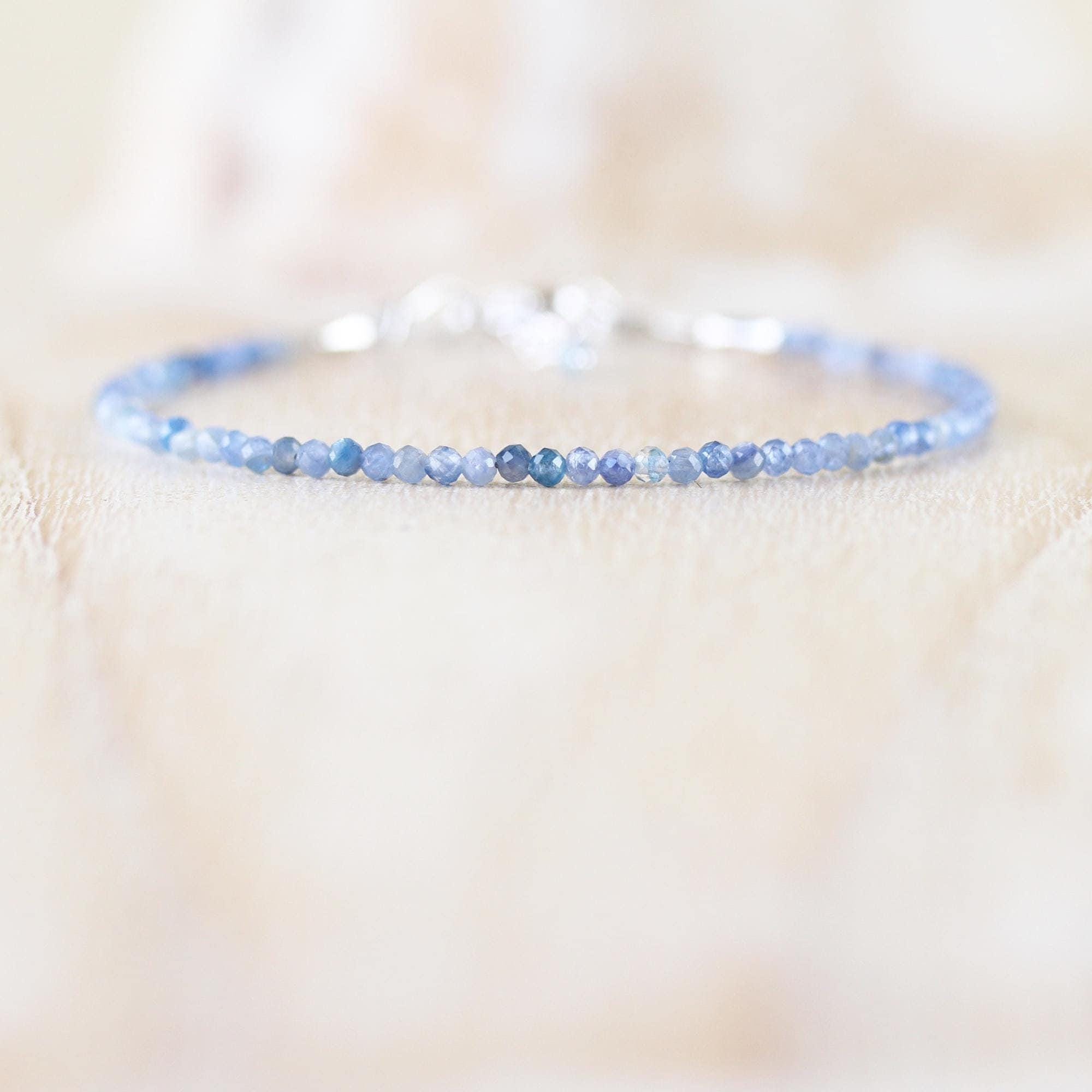 Natural Kyanite Dainty Bracelet In Sterling Silver, Gold Or Rose Gold Filled, Delicate Blue Gemstone Stack Bracelet, Tiny 2mm Faceted Beads