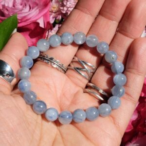 Natural Light Blue Untreated Undyed Kyanite Smooth Blue Crystal Bead Bracelet Healing 6.5mm